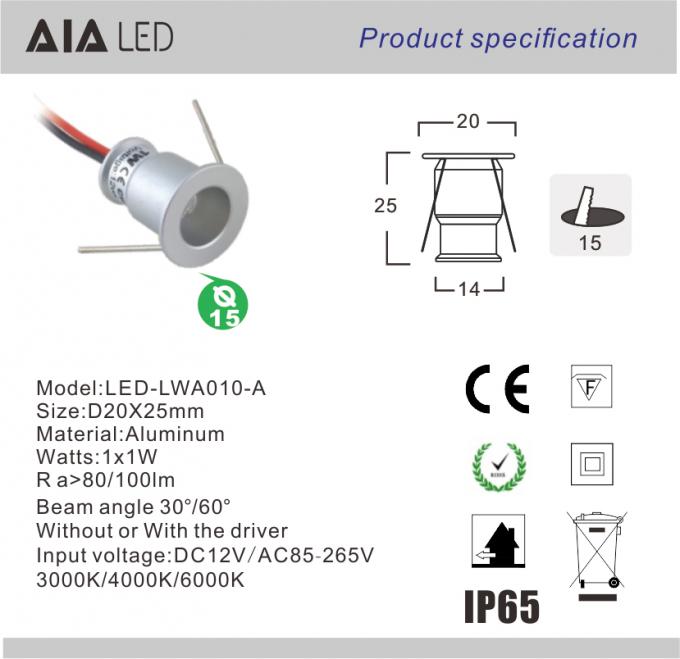 1W mini recessed mounted indoor LED dwonlight led spotlight for showcase used