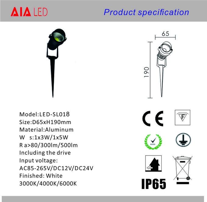 IP65 300LM 3W COB LED spot light & led garden light /LED Lawn light for pathway