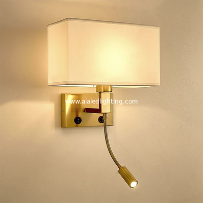 Modern style hotel room wall lamp Chinese style with switch bedside wall lamp square fabric wall light wholesale supplier