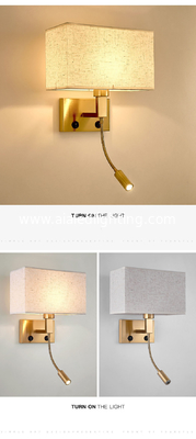 Modern style hotel room wall lamp Chinese style with switch bedside wall lamp square fabric wall light wholesale supplier