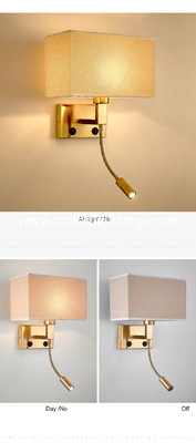 Modern style hotel room wall lamp Chinese style with switch bedside wall lamp square fabric wall light wholesale supplier