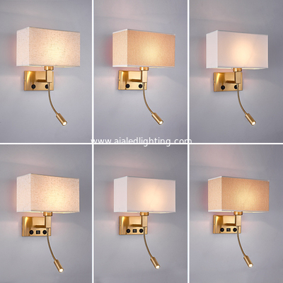 Modern style hotel room wall lamp Chinese style with switch bedside wall lamp square fabric wall light wholesale supplier