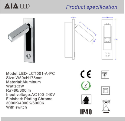 3W led bedside wall lights hotel led flexible arm bedside reading light led wall lamp for villa bedroom by UPS supplier