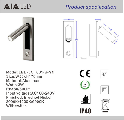 Built-in bedside reading light modern 3W led headboard wall lighting led wall bed wall light for five start hotel supplier