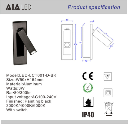 Gyrate Recessed mounted aluminum bar hidden switch led wall lamps 3W led wall lighting led reading bed light supplier