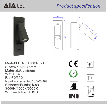 USB reading light flexible bedside led wall lamp bed headboard reading lamp bedroom by express supplier