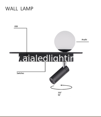 USB led reading light 3W beadboard wall lighting led bed lamp headboard acrylic ball light bedside wall lamp background supplier