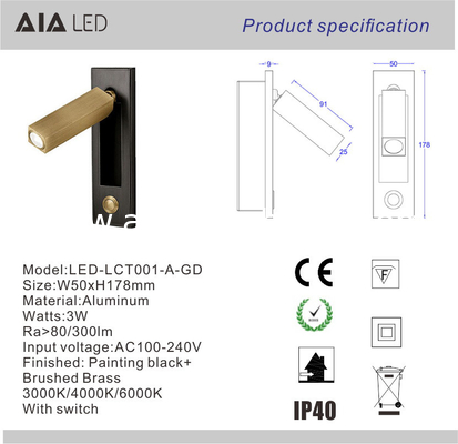 Recessed mounted bedside reading light led reading wall light 3W rotate bedroom headboard wall light for hotel supplier