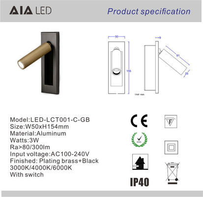 Recessed mounted any finish reading wall light 3W led wall lamp led reading bedside lights supplier