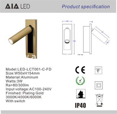 Recessed mounted any finish reading wall light 3W led wall lamp led reading bedside lights supplier