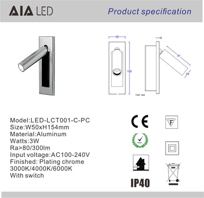 Recessed mounted any finish reading wall light 3W led wall lamp led reading bedside lights supplier