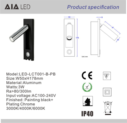 Contemporary embedded mounted Gold Brushed led wall lamps 3W led wall light led reading bedside wall light supplier