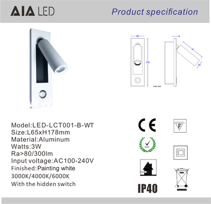 Contemporary embedded mounted Gold Brushed led wall lamps 3W led wall light led reading bedside wall light supplier