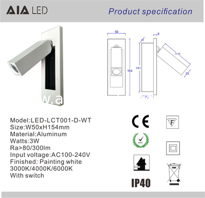 Rotating Recessed mounted bed sides light 3W led bed lighting reading light bed head wall lamp supplier