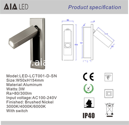 Rotating Recessed mounted bed sides light 3W led bed lighting reading light bed head wall lamp supplier