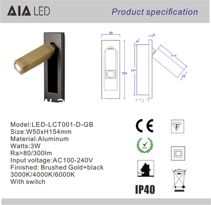 Rotating Recessed mounted bed sides light 3W led bed lighting reading light bed head wall lamp supplier