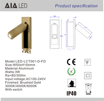 Rotating Recessed mounted bed sides light 3W led bed lighting reading light bed head wall lamp supplier