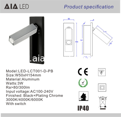 Rotating Recessed mounted bed sides light 3W led bed lighting reading light bed head wall lamp supplier