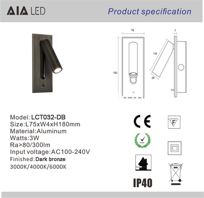 Adjustable stainless steel flexible LED headboard reading light modern aluminum hotel bedside wall light bed wall lamp supplier