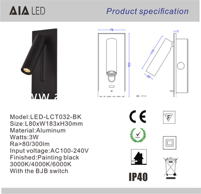 Adjustable stainless steel flexible LED headboard reading light modern aluminum hotel bedside wall light bed wall lamp supplier