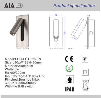 Adjustable stainless steel flexible LED headboard reading light modern aluminum hotel bedside wall light bed wall lamp supplier