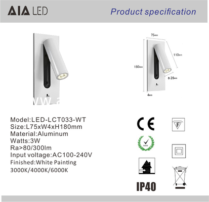 Adjustable stainless steel flexible LED headboard reading light modern aluminum hotel bedside wall light bed wall lamp supplier