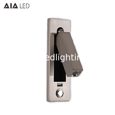 impaction hotel wall light with usb port 3W usb book lighting rechargeable headboard led bed wall light supplier