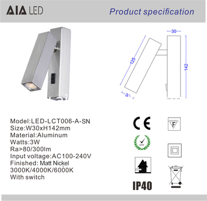 Surface mounted hotel wall reading light 3W flexible headboard wall lamp dimmable led bedside wall light supplier