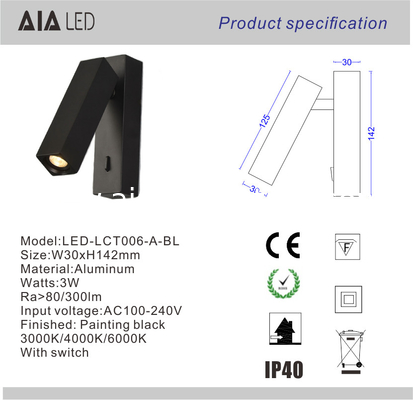 Surface mounted hotel wall reading light 3W flexible headboard wall lamp dimmable led bedside wall light supplier