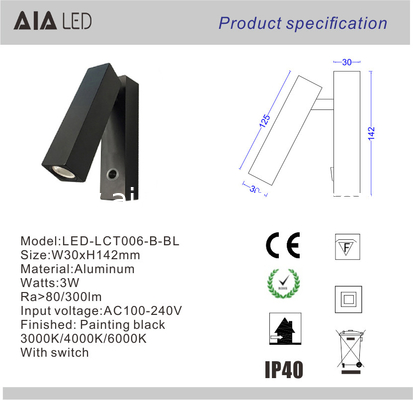 Surface mounted hotel wall reading light 3W flexible headboard wall lamp dimmable led bedside wall light supplier