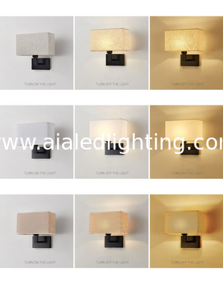 Surface mounted hotel wall lamp bedroom indoor fabric shade bedroom bedhead wall light USB bedside wall light supplier