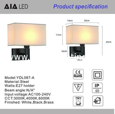 Surface mounted hotel wall lamp bedroom indoor fabric shade bedroom bedhead wall light USB bedside wall light supplier