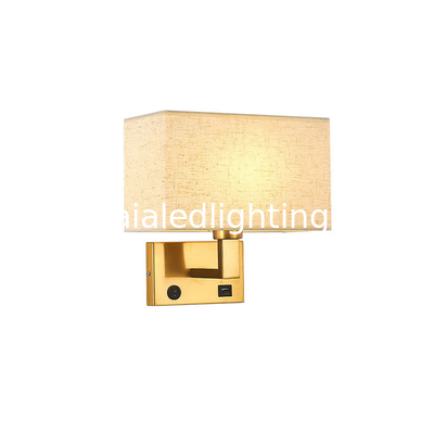 USB hotel bedside lamp bedroom bedhead wall lamp indoor fabric shade modern reading light wall lamp interior supplier