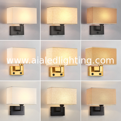 USB hotel bedside lamp bedroom bedhead wall lamp indoor fabric shade modern reading light wall lamp interior supplier