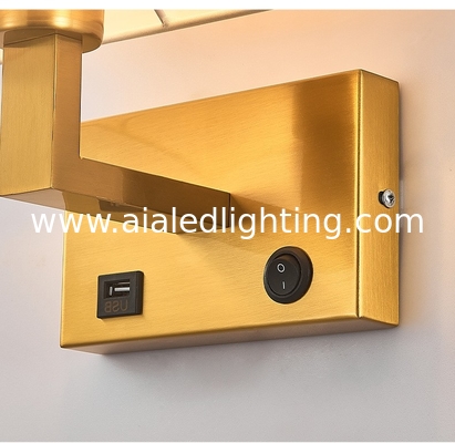 USB hotel bedside lamp bedroom bedhead wall lamp indoor fabric shade modern reading light wall lamp interior supplier