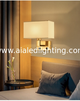 USB hotel bedside lamp bedroom bedhead wall lamp indoor fabric shade modern reading light wall lamp interior supplier