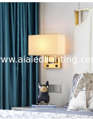 USB hotel bedside lamp bedroom bedhead wall lamp indoor fabric shade modern reading light wall lamp interior supplier