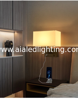 USB hotel bedside lamp bedroom bedhead wall lamp indoor fabric shade modern reading light wall lamp interior supplier