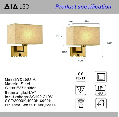 USB hotel bedside lamp bedroom bedhead wall lamp indoor fabric shade modern reading light wall lamp interior supplier