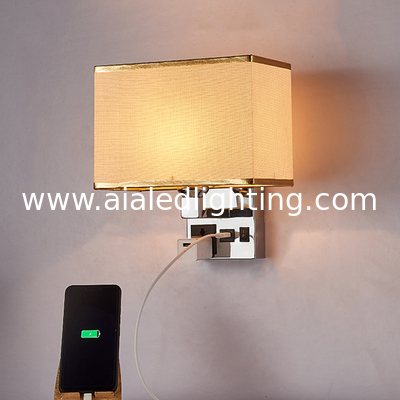 bedside wall lamp with socket USB led bedroom wall lamp E27 holder five star hotel bedhead wall light for villa supplier