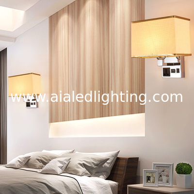 bedside wall lamp with socket USB led bedroom wall lamp E27 holder five star hotel bedhead wall light for villa supplier