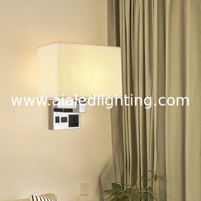 bedside wall lamp with socket USB led bedroom wall lamp E27 holder five star hotel bedhead wall light for villa supplier
