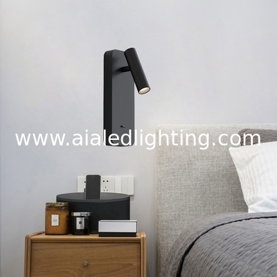 Adjustable cylinder bed reading wall lamp bedside light USB flexible headboard spot light for hotel villa project supplier