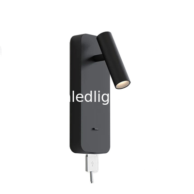 Adjustable cylinder bed reading wall lamp bedside light USB flexible headboard spot light for hotel villa project supplier