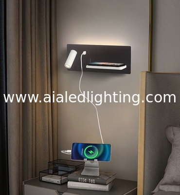 Multifunctional hotel villa apartment reading wall lamp USB Type-C wireless charger socket bedside light bedroom lamp supplier