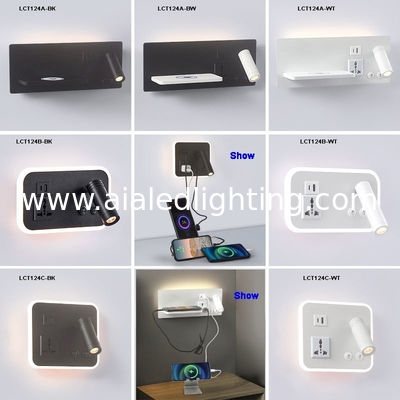 Multifunctional hotel villa apartment reading wall lamp USB Type-C wireless charger socket bedside light bedroom lamp supplier