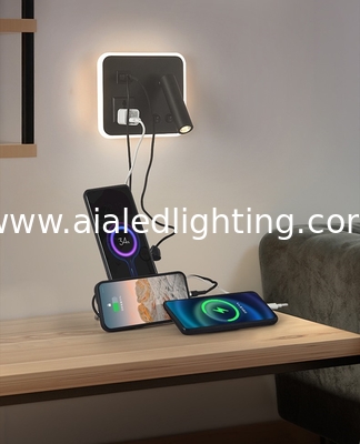 Multifunctional hotel villa apartment reading wall lamp USB Type-C wireless charger socket bedside light bedroom lamp supplier