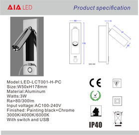 IP20 adjustable USB charging LED bedside wall light/indoor led headboard wall light/led reading wall light supplier