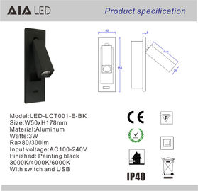 IP20 adjustable bedside wall light usb LED reading wall light/indoor led headboard wall light supplier