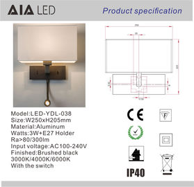 Square cloth shade bed wall light &amp; inside wall reading light headboard wall light for guest room supplier